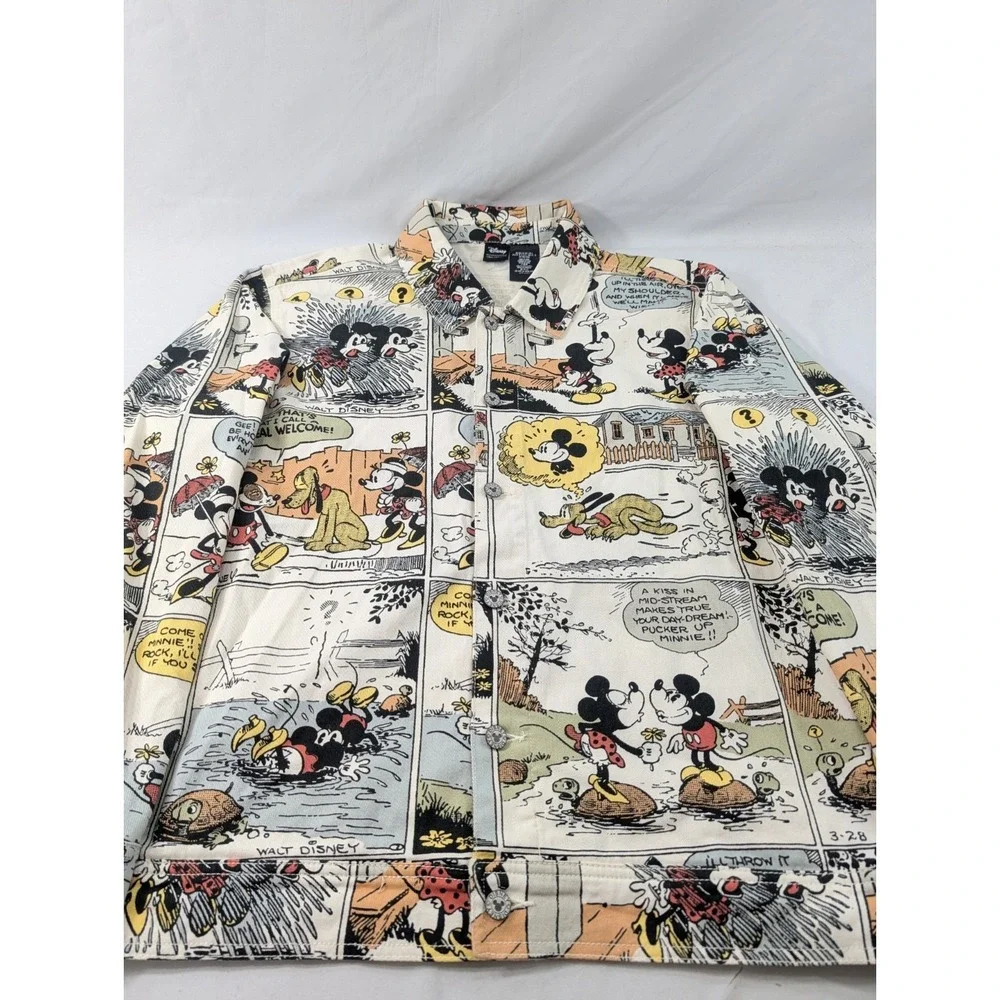 Disney Our Universe All Over Print Comic Mickey Minnie Mouse Denim Jacket Large